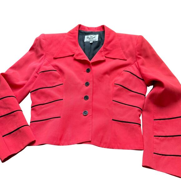 Vintage Entre Deux Red Blazer with Black Stripes, Size 6 Wool - Picture 2 of 8